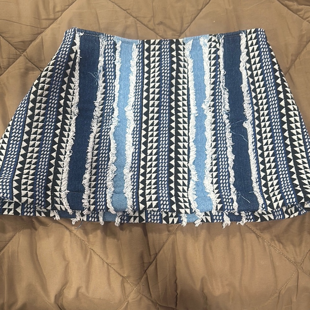 Blue Denim Patterned Women's Skirt